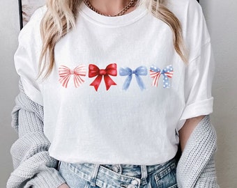 USA Comfort Colors Shirt, 4th Of July Shirt For Women, Red White and Blue Shirt, Coquette Fourth Of July T-Shirt, USA Graphic T-Shirt