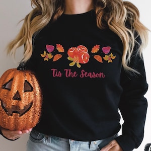 Tis The Season Autumn Pumpkin Sweatshirt, Cottagecore Crewneck Sweater For Women, Vintage Thanksgiving Pullover, Fall Leaves Shirt