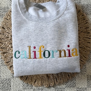 Multicolor State Sweatshirt Embroidered, Colorful Custom Embroidered State Shirt, Embroidered State Crewneck, Custom Embroidered Gift For