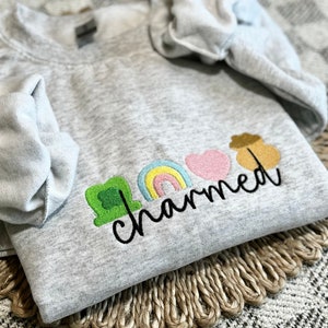 Embroidered Lucky Charmed Sweatshirt,  Shamrock St Patricks Day Sweatshirt, St Pattys Day Sweatshirt For Teachers, St Patrick’s Day Outfit
