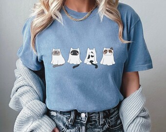 Halloween Cat Comfort Colors T-shirt, grappige kat trui, Ghost Cat shirt, zwarte Kitty Cat, Cat Lover Crewneck Tee