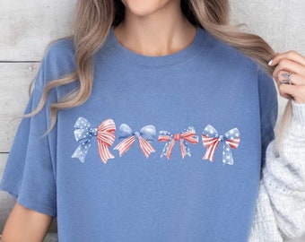 Costal Grandma 4th of July Shirt with American Flag Bows - Comfort Colors USA shirt for Independence Day