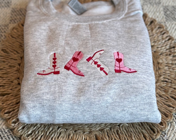 Embroidered Cowgirl Sweatshirt, Valentines Cowgirl Embroidered Shirt, Red Heart Embroidered Sweatshirt, Valentines Outfit