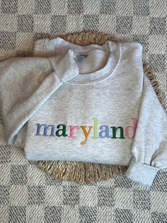 Colorful Embroidered State Sweatshirt, Multicolor Custom Embroidered State Crewneck, Custom Embroidered Sweatshirt, Embroidered Gift For