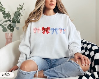 Coquette USA Sweatshirt, Retro USA Womens Crewneck Sweatshirt, America Sweatshirt, 4th of July Sweatshirt, USA Shirt, Patriotic Shirt, Bows