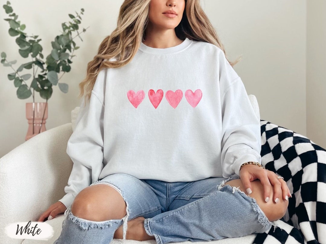 Vintage Valentine Heart Sweatshirt, Cute Pink Valentine Hearts Crewneck ...