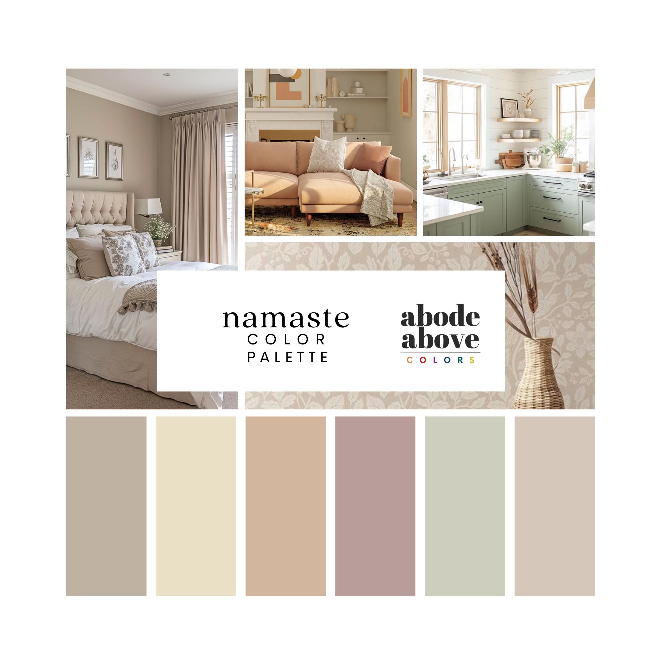 Namaste - Home Color Palette | Sherwin Williams Whole House Color Scheme | Interior Paint Swatch | Cream, Taupe, Pink, Sage, Dusty Rose