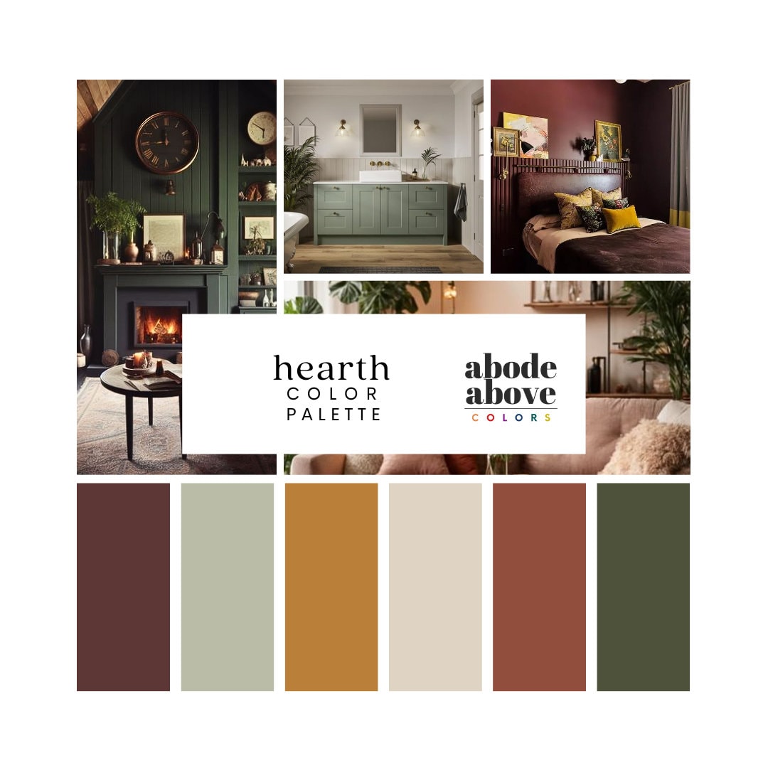Hearth - Home Color Palette | Sherwin Williams Whole House Color Scheme | Interior Paint Swatches | Maroon, Green, Cream, Dark Red