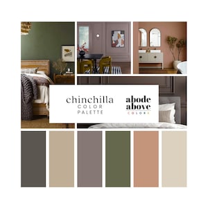 Chinchilla - Home Farbpalette | Sherwin Williams Farbschema für das ganze Haus | Interior Farbmuster | Beige, Hellbraun, Grün, Braun, Ton