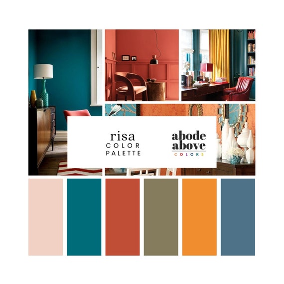 Risa Interior Design Color Palette With Hex Codes for Procreate Orange,  Turquoise, Blue Color Palette Paint Colors for Home Design 