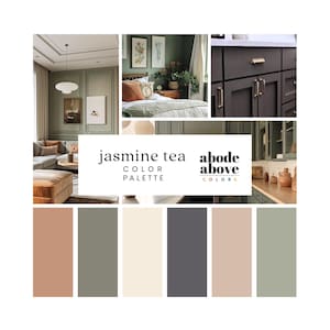Jasmintee - Home Farbpalette | Sherwin Williams Farbschema für das ganze Haus | Interior Farbmuster | Salbei, Creme, Tan, Braun, Grau