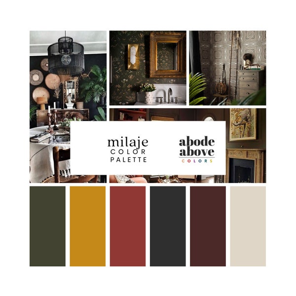 Milaje - Interior Design Color Palette | with Hex Codes for Procreate | Black, Red, Green Color Scheme | Paint Colors for Whole Home Design