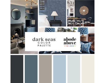 Dark Seas - Home Color Palette | Sherwin Williams Whole House Color Scheme | Interior Paint Swatches | Navy, Blue, Slate, White, Gray