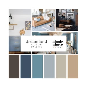 Dreamland - Palette de couleurs pour la maison | Palette de couleurs pour toute la maison Sherwin Williams | Échantillons de peinture intérieure | Bleu marine, marron, bleu, beige, beige