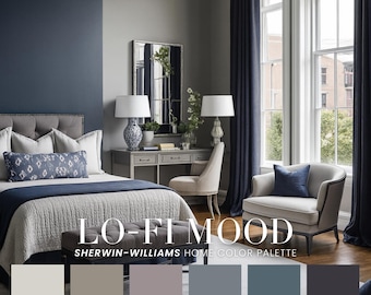 Lo-Fi Mood Color Palette | Modern Paint Scheme Navy, Grey, Lavender Scheme (Digital)