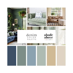 Denim - Home Color Palette | Sherwin Williams 2025 Whole House Color Scheme | Interior Paint Swatches | Navy, Sea Green, Tan, Cream, Blue
