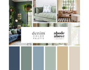 Denim - Home Color Palette | Sherwin Williams 2025 Whole House Color Scheme | Interior Paint Swatches | Navy, Sea Green, Tan, Cream, Blue