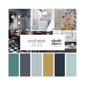 Cool Mist - Interior Design Color Palette | with Hex Codes for Procreate | Blue, Grey, Gold Colour Palette | Paint Colors for Home Design