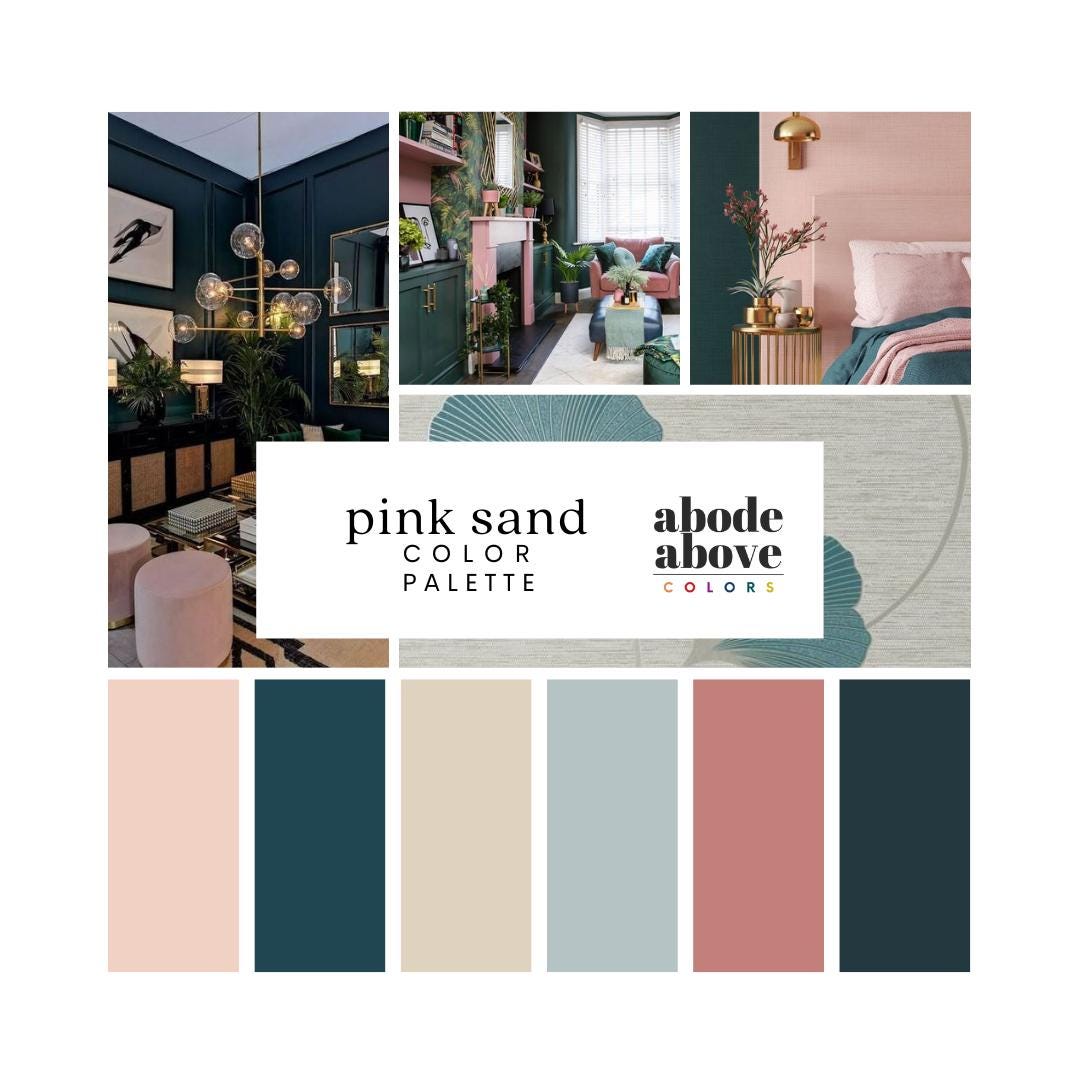 Pink Sand - Home Color Palette | Sherwin Williams Whole House Color Scheme | Interior Paint Swatches | Pink, Teal, Tan, Blue, Brown
