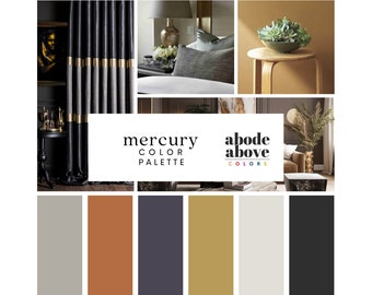 Mercury - Home Color Palette | Sherwin Williams Whole House Color Scheme | Interior Paint Swatches | Gold, Copper, Black, Silver, Plum