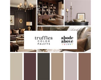 Truffles - Home Color Palette | Sherwin Williams Whole House Color Scheme | Interior Paint Swatches | Dark Brown, Tan, White, Burgundy