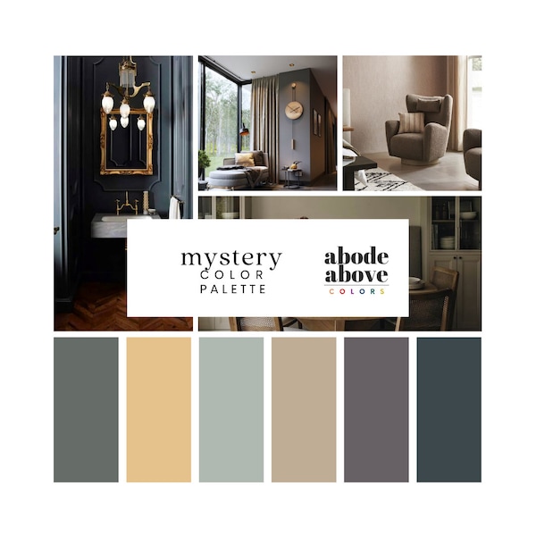 Mystery - Palette de couleurs pour décoration d'intérieur | avec codes hexadécimaux pour Procreate | Palette de couleurs gris, bleu ardoise et prune | Couleurs de peinture pour la décoration intérieure