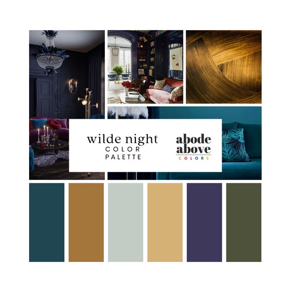 Wilde Night - Interior Design Color Palette | with Hex Codes for Procreate | Blue, Green, Gold Color Palette | Paint Colors for Home Design