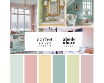 Sorbet - Home Color Palette | Sherwin Williams Whole House Color Scheme | Interior Paint Swatches | Pink, Aqua, Lime, Cream, Yellow