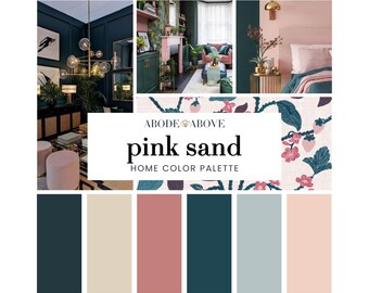 Pink Sand Home Color Palette | Sherwin Williams Eclectic Modern Color Scheme | Paint Color Swatches | Pink, Teal, Tan, Blue, Brown