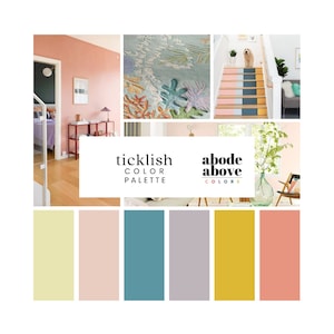 Ticklish - Home Color Palette | Sherwin Williams Whole House Color Scheme | Interior Paint Swatch | Pink, White, Aqua, Yellow, Lavender