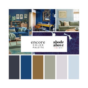 Encore - Home Color Palette | Sherwin Williams 2025 Whole House Color Scheme | Interior Paint Swatches | Blue, Bronze, Lavender, Tan, Gray