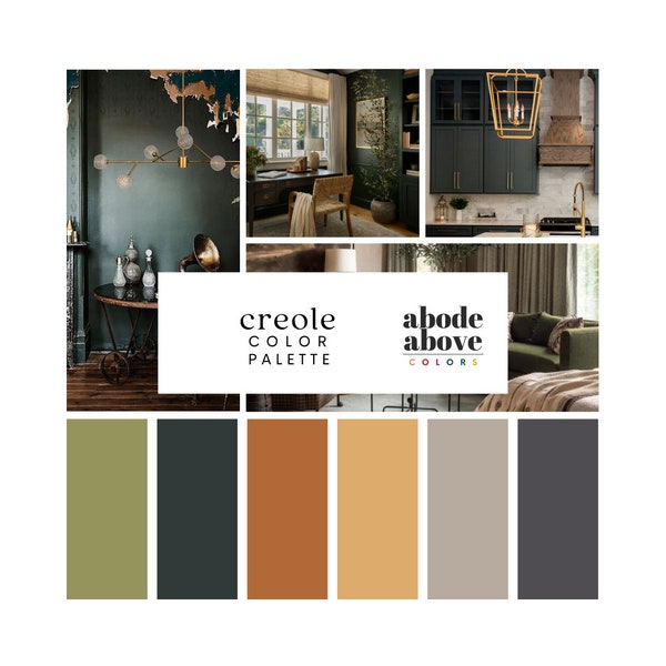 Creole - Interior Design Color Palette | with Hex Codes for Procreate | Orange, Tan, Green Color Scheme | Paint Colors for Whole Home Design