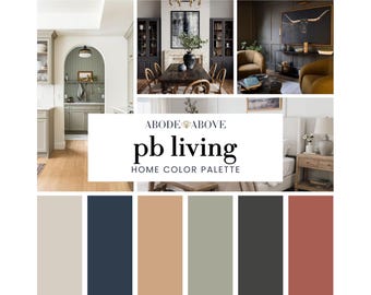 PB Living Home Color Palette | Sherwin Williams Modern Farmhouse Color Scheme | Paint Color Swatches | Navy, Cream, Sage, Tan, Red