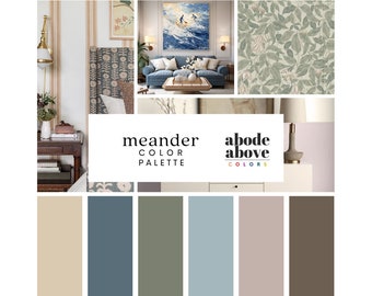 Meander - Home Color Palette | Sherwin Williams Whole House Color Scheme | Interior Paint Swatch | Brown, Green, Blue, Beige, Lavender