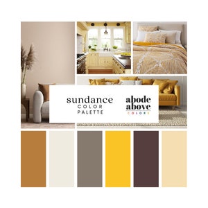 Sundance - Home Color Palette | Sherwin Williams Whole House Color Scheme | Interior Paint Swatch | Yellow, White, Gold, Brown, Bronze