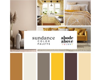 Sundance - Home Color Palette | Sherwin Williams Whole House Color Scheme | Interior Paint Swatch | Yellow, White, Gold, Brown, Bronze