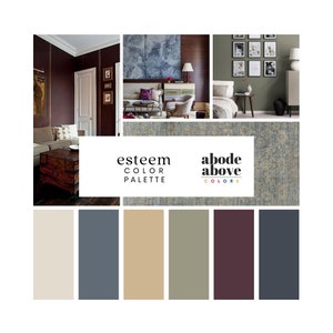 Esteem - Home Farbpalette | Sherwin Williams Farbschema für das ganze Haus | Interior Farbmuster | Taupe, Marine, Burgund, Hellbraun, Blau