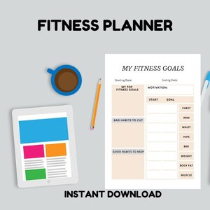 Planificateur de remise en forme minimal, Journal de remise en forme, Voyage de régime, Calories Tracker, Planificateur imprimable, Défi de remise en forme, Planificateur A4 Pdf, Téléchargement numérique