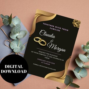 Gold Navy Aesthetic Wedding Invitation Potrait,Wedding Invitation Template, Editable wedding invites Dowload,Printable, Instant Download,Diy
