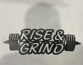Rise & Grind Metal Barbell Sign | Gym Motivation Decor