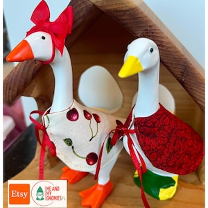 Desk Goose Red Cherries Outfit – Reversible Cape & Red Bow – Fits 7" Desk Goose – Handmade Classroom Goose Costume