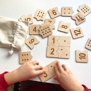 Montessori Wooden Number Match Puzzle, Handmade Wood Matching Game, Montessori Inspired Educational, Homeschool Preschool Toys Number 1-12
