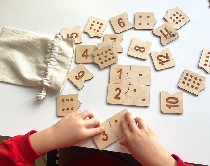 Montessori Wooden Number Match Puzzle, Handmade Wood Matching Game, Montessori Inspired Educational, Homeschool Preschool Toys Number 1-12