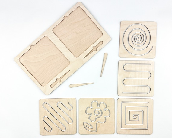 Montessori Wooden Tracing Board - Writing Skills Stencil Set - Interhemispheric Board - Preschool Homeschool Toy for Kid - Back to School