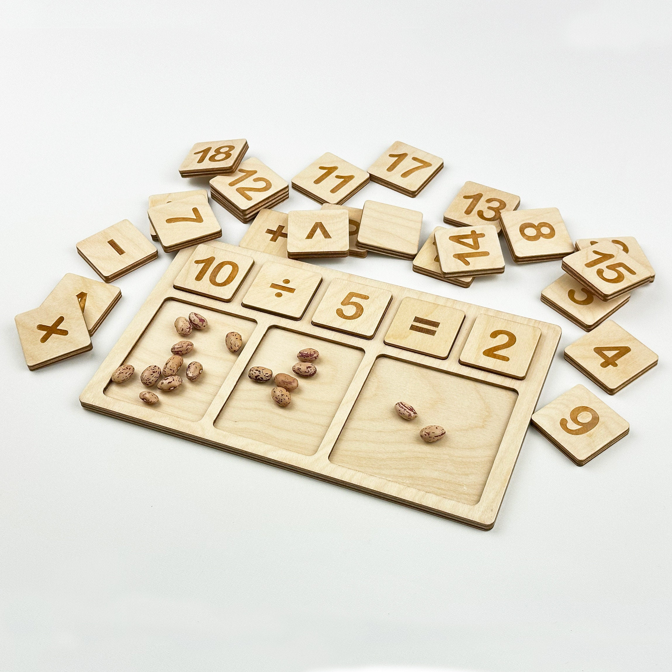 Wood Math Machine Wooden Maths Board With Numbers and Symbols, Addition and Subtraction ...