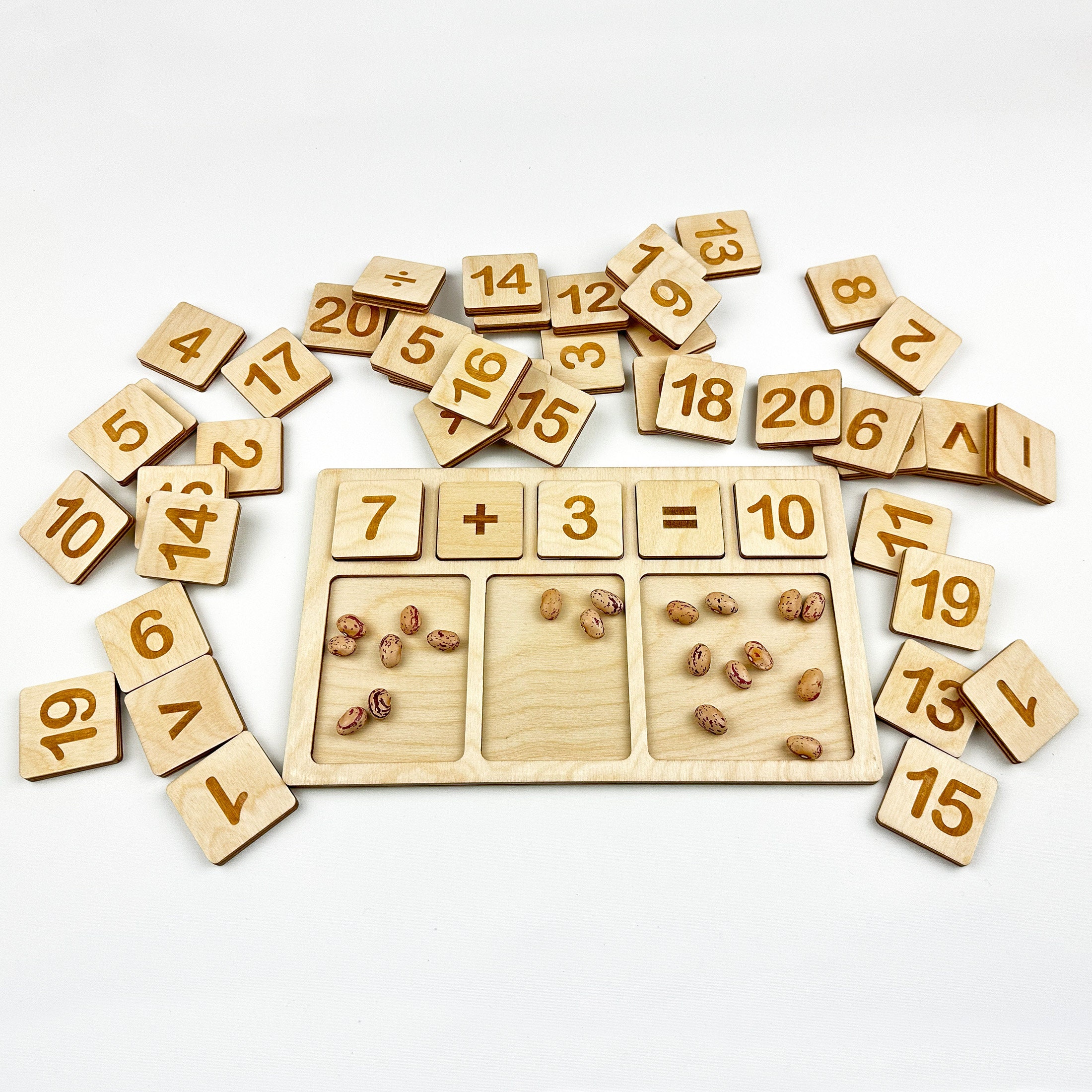 Wood Math Machine Wooden Maths Board With Numbers and Symbols, Addition and Subtraction ...