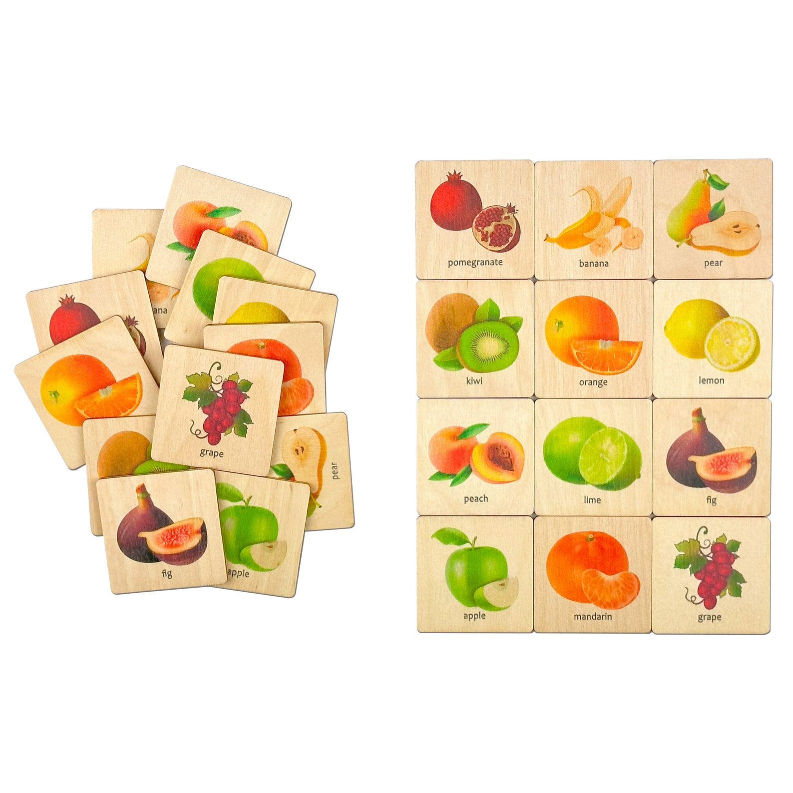 Wooden Fruits Memory Game | Montessori Fruits Matching Cards Activity ...