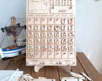 Wooden Perpetual Calendar, Natural Home Calendar, Classroom Calendar, Wooden Montessori Calendar, Montessori Toys for Kids Learning Seasons