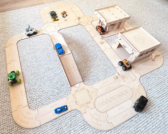 Puzzle Roads for Toy Cars, Montessori Interlocking Wooden Auto Track, Wooden Roadway Tracks,Baby Shower Gift, Hot Wheels Track, Nephew Gift