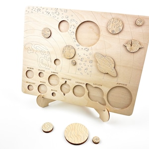 Handcrafted Wooden Solar System Puzzle, Fun & Educational Learning Experience for Kids,  Homeschool and Classroom Toy, Montessori Activity